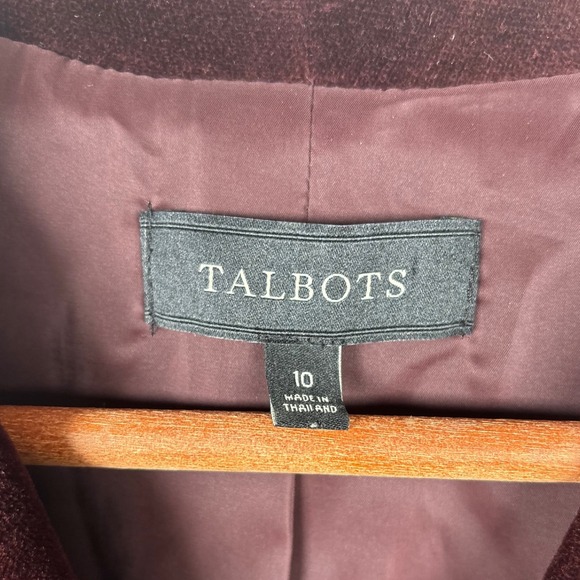 Talbots Women's 10 Burgundy Velvet Blazer Jacket Button Front Maroon Work Preppy - Picture 3 of 8